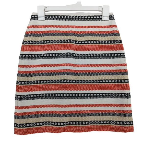 Loft Aztec Pencil Skirt 00 Petite Pink Black Striped Boho Print Lined Mini Short - Picture 1 of 9